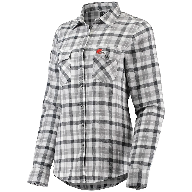 Chemise boutonnée à manches longues en flanelle pour femme, modèle Antigua Grey Cleveland Browns Ease