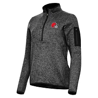Veste demi-zip Fortune Antigua Heather Black pour femme des Cleveland Browns
