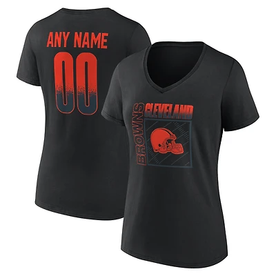 Women's Black Cleveland Browns Home Field Pop Personalized Name & Number V-Neck T-Shirt