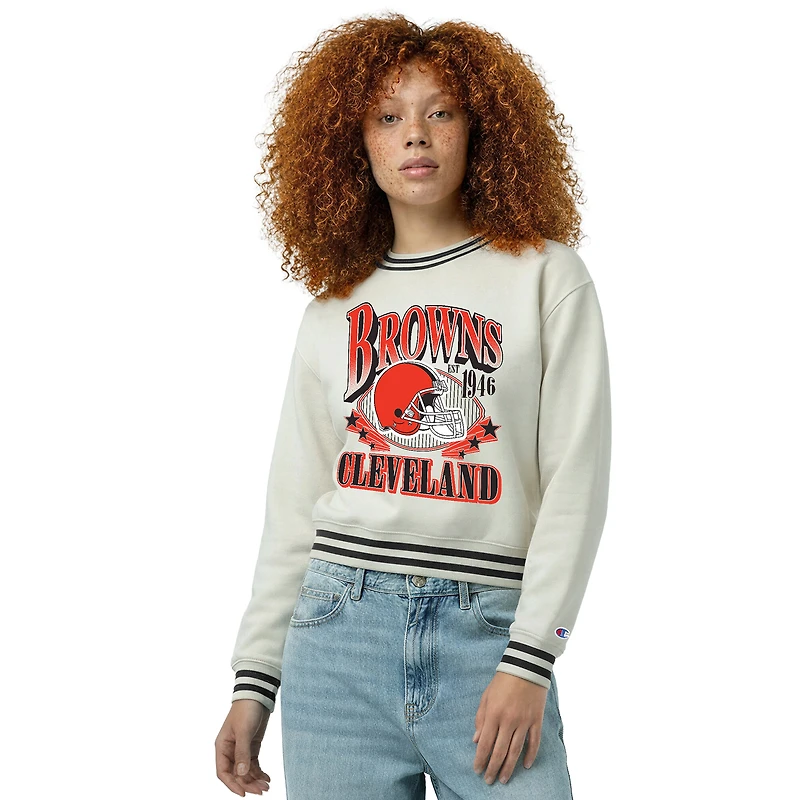 Sweat-shirt en polaire à tissage inversé crème Champion pour femme, Cleveland Browns