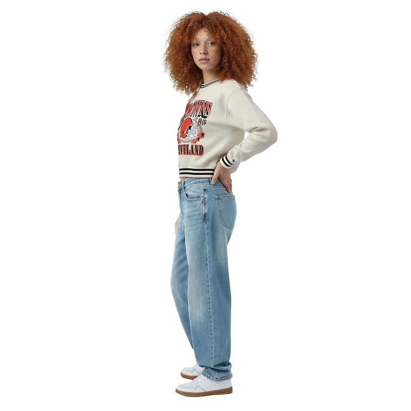 Women's Champion  Cream Cleveland Browns Reverse Weave Fleece Sweatshirt