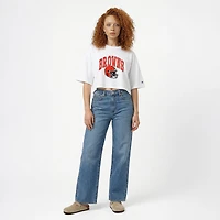 Women's Champion  White Cleveland Browns Boyfriend Cropped T-Shirt