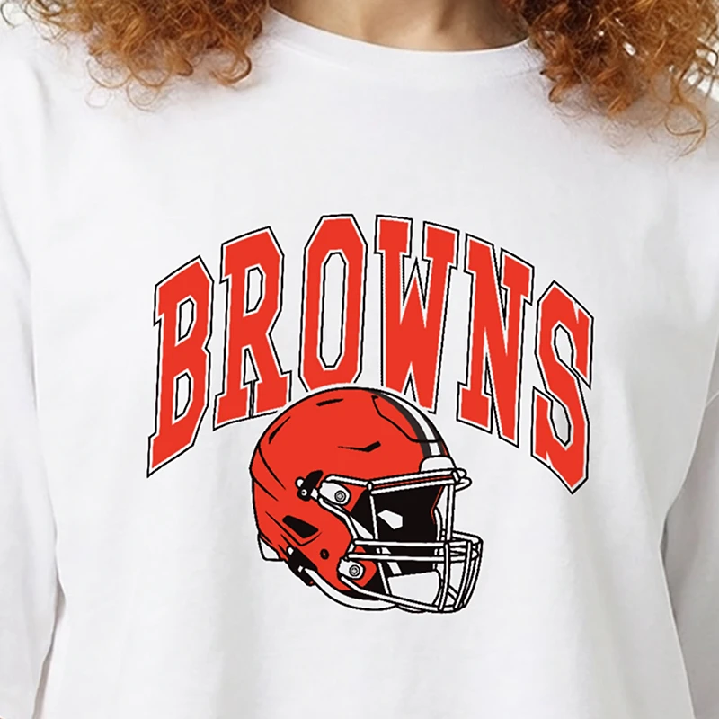 Women's Champion  White Cleveland Browns Boyfriend Cropped T-Shirt
