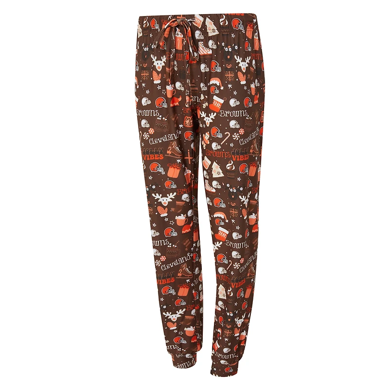 Women's Concepts Sport Brown Cleveland Browns Chesnut Long Sleeve T-Shirt and Pant Sleep Set