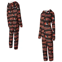 Women's Concepts Sport  Brown Cleveland Browns Roadway Allover Print Microfleece Full-Zip Union Suit