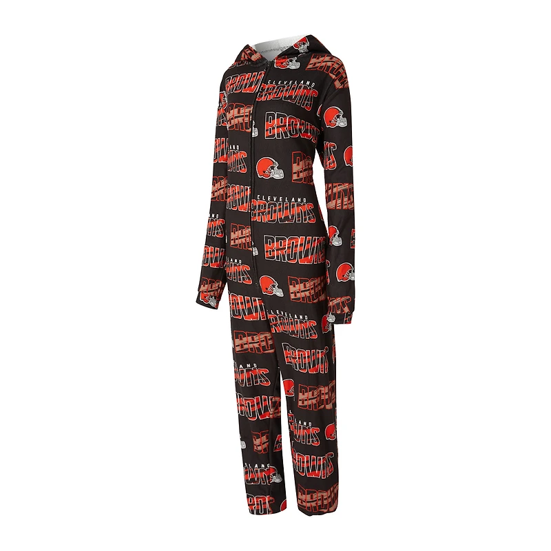 Women's Concepts Sport  Brown Cleveland Browns Roadway Allover Print Microfleece Full-Zip Union Suit