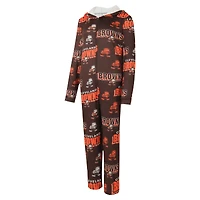 Women's Concepts Sport Brown Cleveland Browns Throwback Roadway Allover Print Microfleece Full-Zip Union Suit