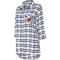 Women's Concepts Sport Charcoal Cleveland Browns Sienna Plaid Full-Button Long Sleeve Nightshirt