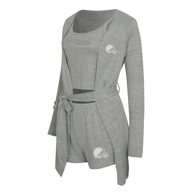 Women's Concepts Sport  Heather Gray Cleveland Browns Rigor Tank, Short & Robe Set
