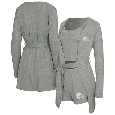 Ensemble débardeur, short et peignoir Rigor gris chiné pour femme Concepts Sport des Cleveland Browns