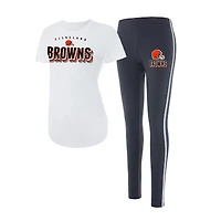 Ensemble haut à manches courtes et leggings Concepts Sport blanc/anthracite des Cleveland Browns Sonata pour femme