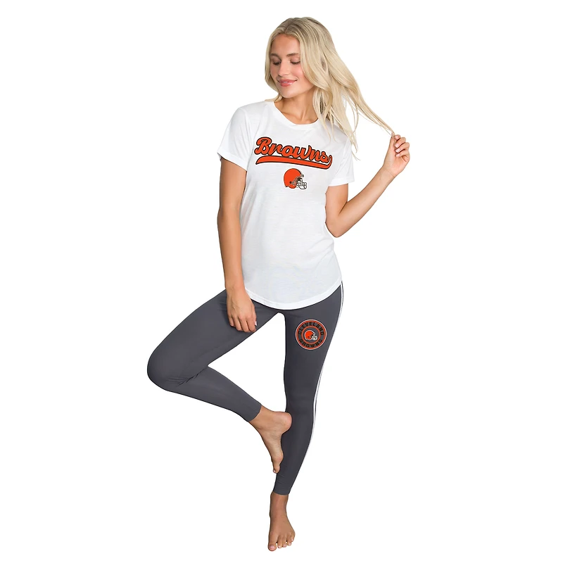 Women's Concepts Sport White/Charcoal Cleveland Browns Sonata Top & Leggings Sleep Set