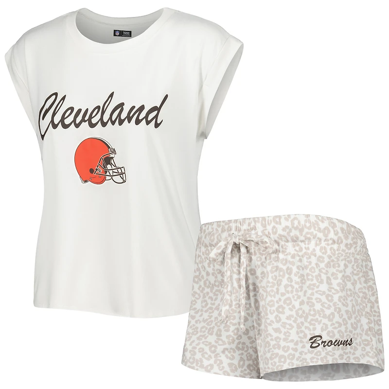 Ensemble pyjama Montana blanc/crème Cleveland Browns pour femme de Concepts Sport : haut et short en maille.