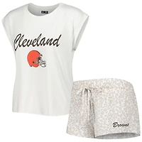 Women's Concepts Sport White/Cream Cleveland Browns Montana Knit Top & Shorts Sleep Set