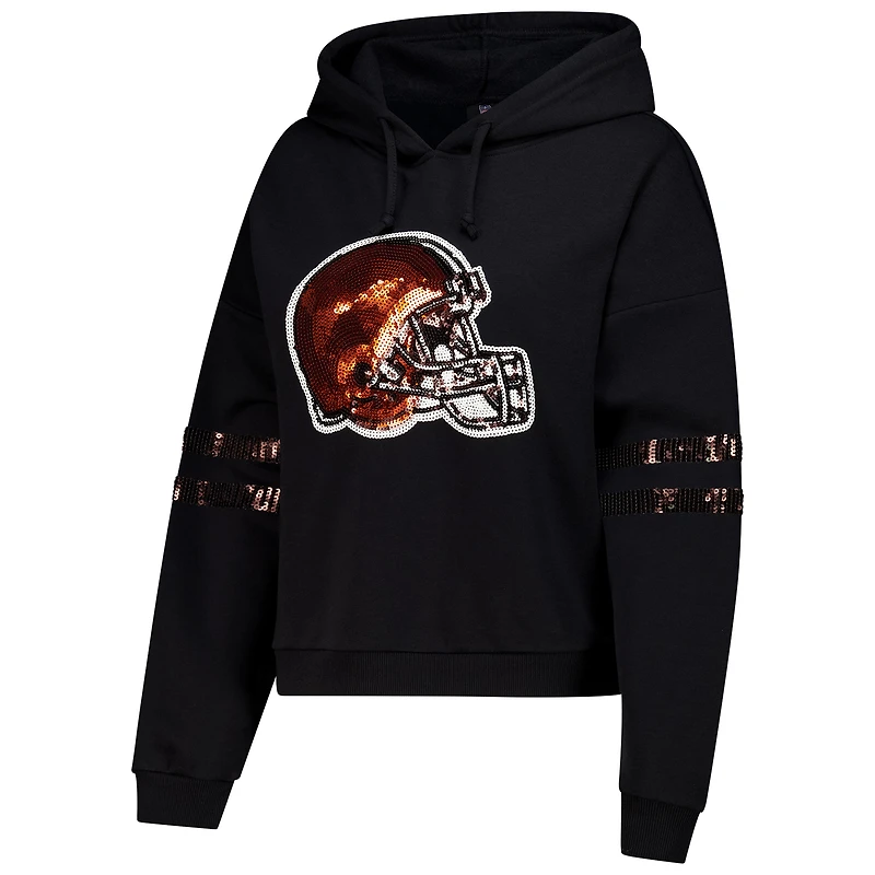 Sweat à capuche court paillettes Cuce Black Cleveland Browns pour femme
