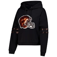 Sweat à capuche court paillettes Cuce Black Cleveland Browns pour femme