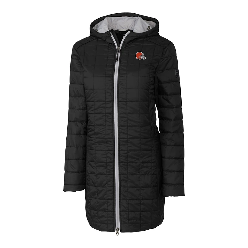 Manteau long et léger à capuche Rainier Primaloft Eco pour femme, noir, des Cleveland Browns, Cutter & Buck