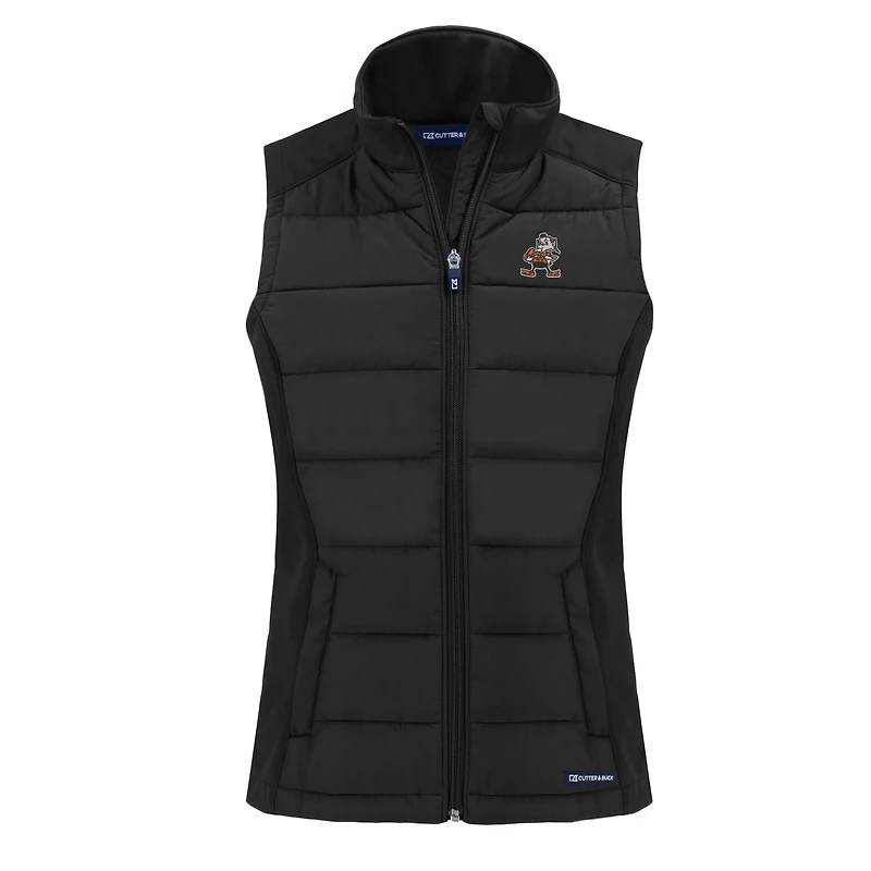 Gilet hybride à fermeture éclair intégrale en softshell recyclé et noir pour femme, Cutter & Buck, Cleveland Browns, Throwback Evoke