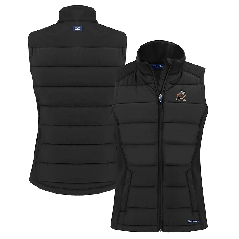 Gilet hybride à fermeture éclair intégrale en softshell recyclé et noir pour femme, Cutter & Buck, Cleveland Browns, Throwback Evoke