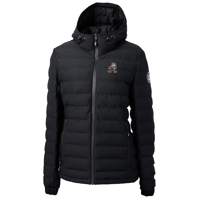 Doudoune zippée intégrale Cutter & Buck pour femme, logo rétro Cleveland Browns, modèle Mission Ridge Repreve, noire.