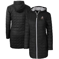 Manteau long à capuche zippé entièrement en Primaloft Eco Rainier pour femme, coupe-vent et buck, logo rétro des Cleveland Browns, noir
