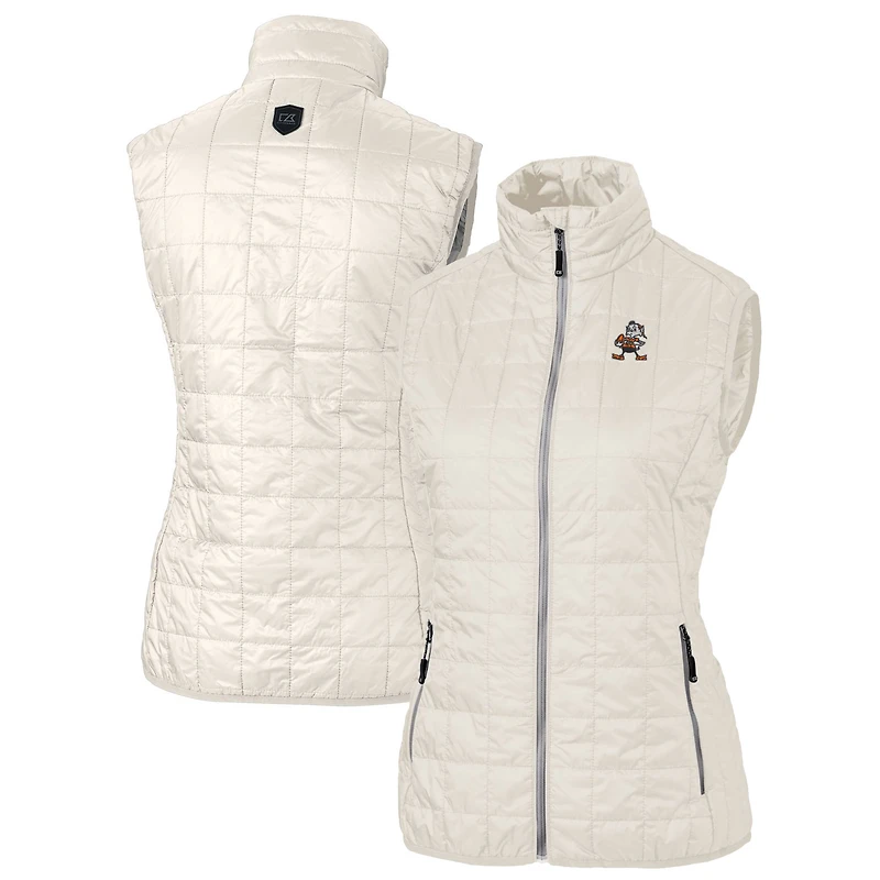 Gilet matelassé entièrement zippé en PrimaLoft Eco Rainier pour femme avec logo rétro des Cleveland Browns, crème Cutter & Buck