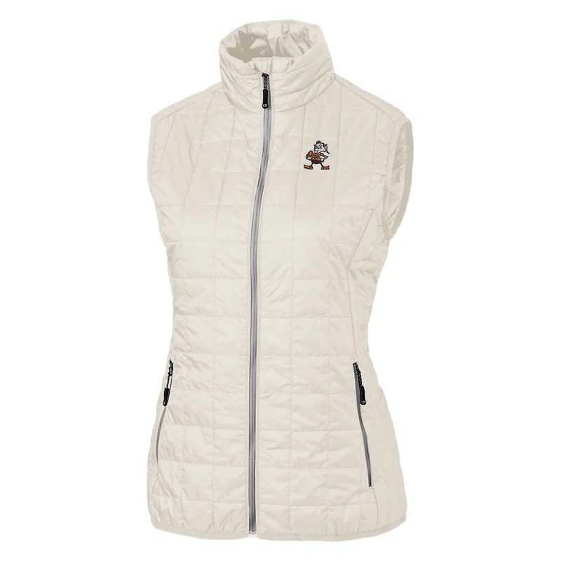 Women's Cutter & Buck Cream Cleveland Browns Throwback Logo Rainier PrimaLoft Eco Full-Zip Puffer Vest