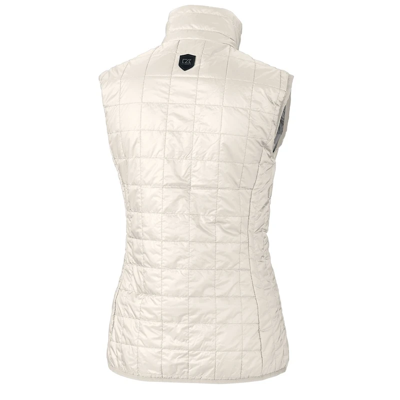Women's Cutter & Buck Cream Cleveland Browns Throwback Logo Rainier PrimaLoft Eco Full-Zip Puffer Vest