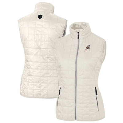 Women's Cutter & Buck Cream Cleveland Browns Throwback Logo Rainier PrimaLoft Eco Full-Zip Puffer Vest