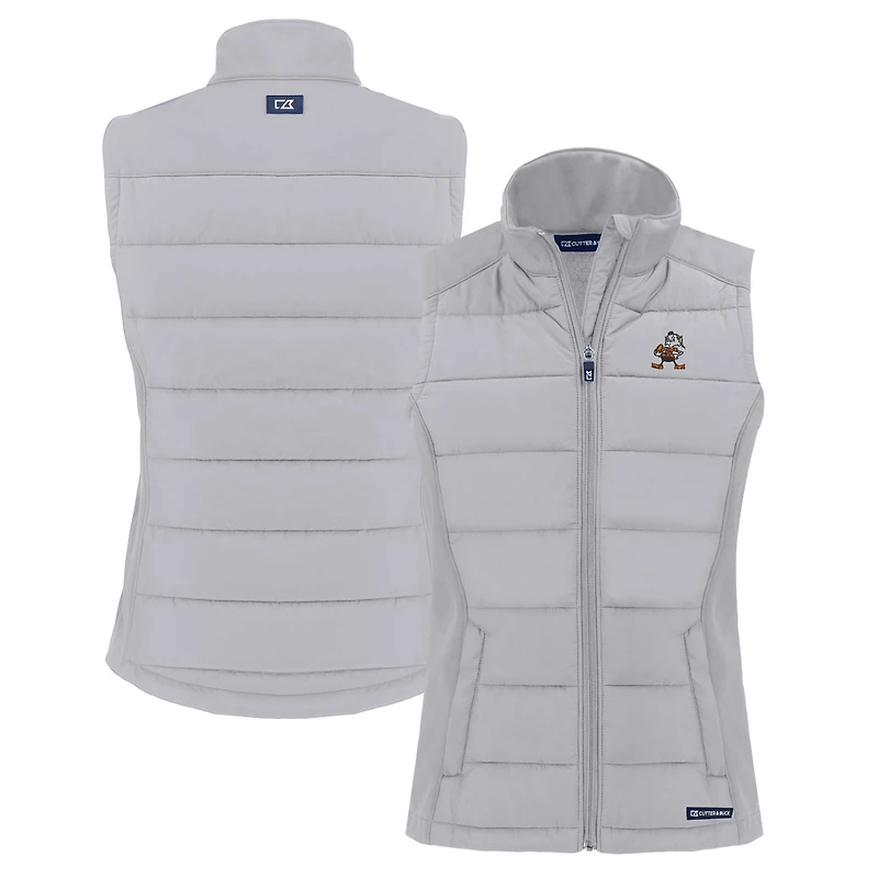 Women's Cutter & Buck Gray Cleveland Browns Throwback Evoke Hybrid Eco Softshell Recycled Full-Zip Vest