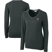 Pull à col en V Lakemont Tri-Blend pour femme, couleur anthracite chiné, avec logo rétro des Cleveland Browns, Cutter & Buck