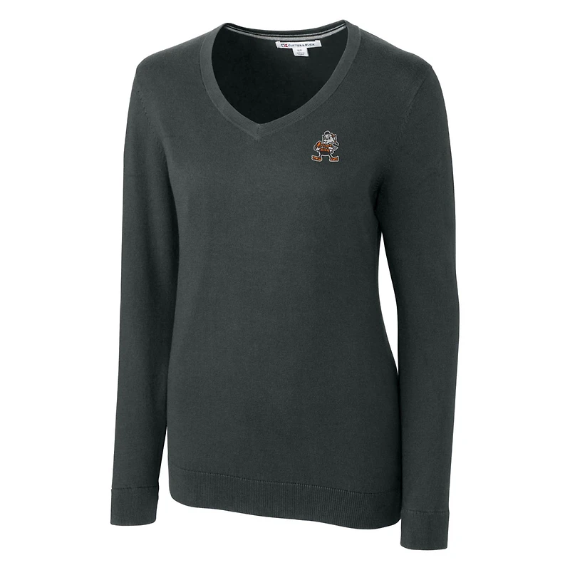 Pull à col en V Lakemont Tri-Blend pour femme, couleur anthracite chiné, avec logo rétro des Cleveland Browns, Cutter & Buck