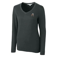 Pull à col en V Lakemont Tri-Blend pour femme, couleur anthracite chiné, avec logo rétro des Cleveland Browns, Cutter & Buck
