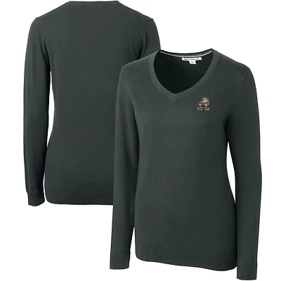 Pull à col en V Lakemont Tri-Blend pour femme, couleur anthracite chiné, avec logo rétro des Cleveland Browns, Cutter & Buck