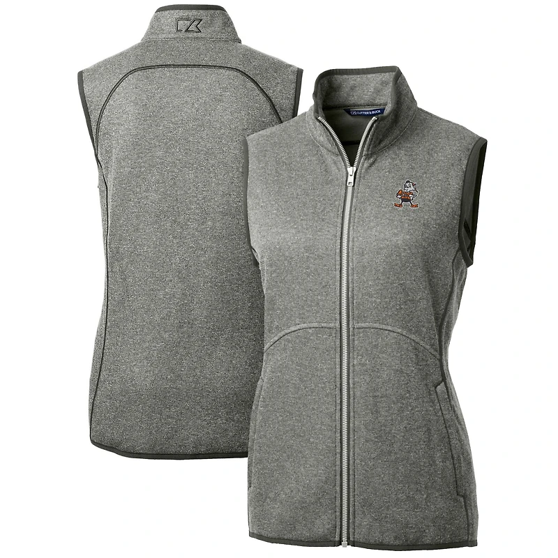 Pull basique en polaire avec fermeture éclair intégrale pour femme, gris chiné, Cutter & Buck, Cleveland Browns, logo rétro Mainsail