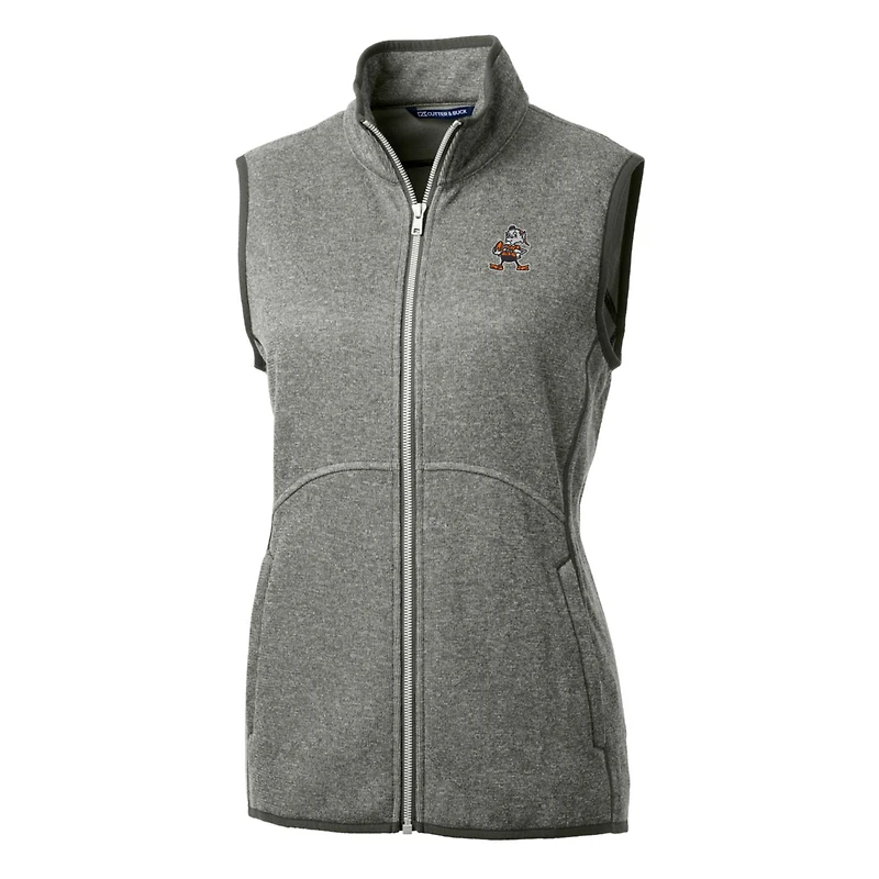 Gilet zippé en polaire tricotée Mainsail Basic de Cutter & Buck pour femme, gris chiné, logo rétro des Cleveland Browns