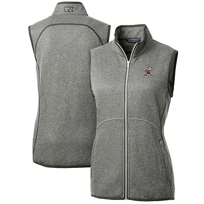 Women's Cutter & Buck Heather Gray Cleveland Browns Throwback Logo Mainsail Basic Sweater Knit Fleece Full-Zip Vest