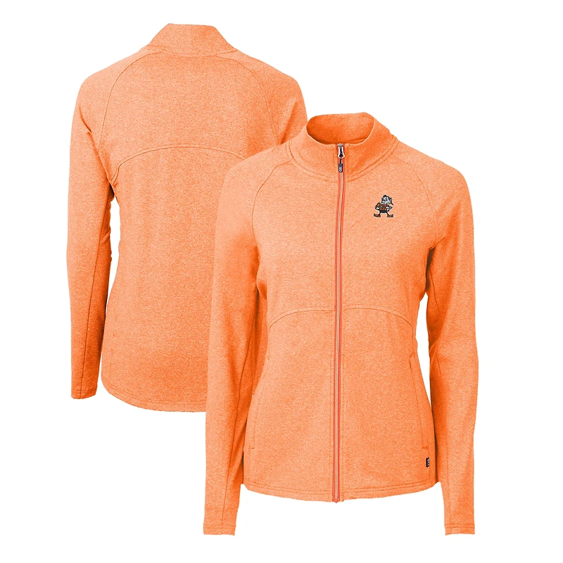 Veste zippée intégrale en tricot recyclé Adapt Eco Knit des Cleveland Browns pour femme, orange chiné Cutter & Buck