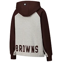 Sweat à capuche court raglan DKNY Sport gris/marron pour femme Cleveland Browns Joy