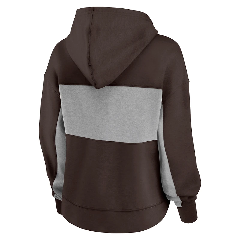 Sweat à capuche Fanatics marron/gris chiné pour femme, Cleveland Browns, avec fiche statistique complète.