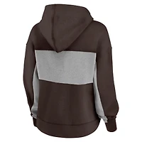 Sweat à capuche Fanatics marron/gris chiné pour femme, Cleveland Browns, avec fiche statistique complète.