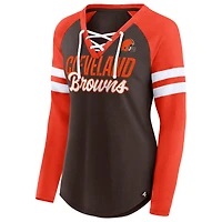 Women's Fanatics Brown/Orange Cleveland Browns True to Form Raglan Lace-Up V-Neck Long Sleeve T-Shirt