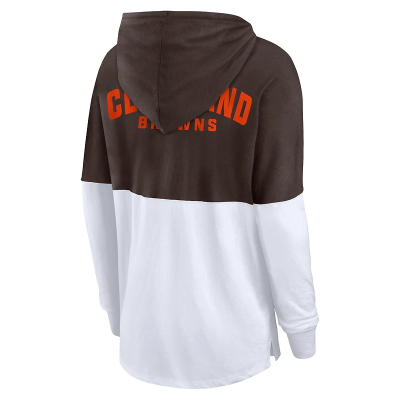 Women's Fanatics Brown/White Cleveland Browns Backup Option Long Sleeve Hoodie T-Shirt