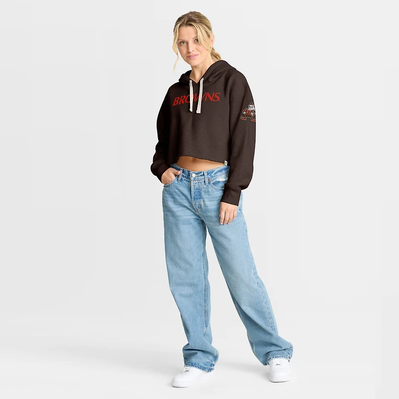 Sweat à capuche court oversize marron Cleveland Browns pour femme (Fanatics)