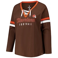 T-shirt à manches longues et col en V lacets pour femmes Fanatics Brown Cleveland Browns grande taille Won & Done