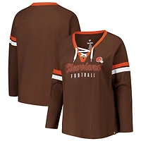 T-shirt à manches longues et col en V lacets pour femmes Fanatics Brown Cleveland Browns grande taille Won & Done