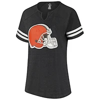 T-shirt à col cranté rayé avec logo grande taille Fanatics Charcoal Cleveland Browns pour femmes