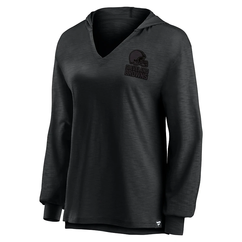 Women's Fanatics  Cleveland Browns Blackout Slub Hoodie V-Neck Long Sleeve T-Shirt