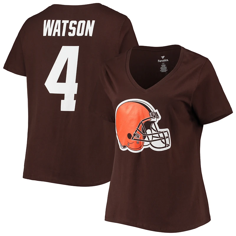 Fanatics pour femmes Deshaun Watson Brown Cleveland Browns Nom et numéro du joueur grande taille T-shirt à col en V