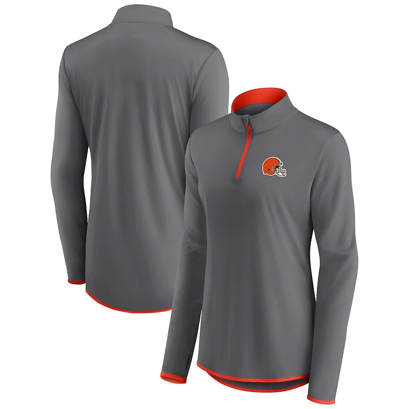 Haut à manches longues et fermeture éclair 1/4 Cleveland Browns Corner gris pour femme de Fanatics